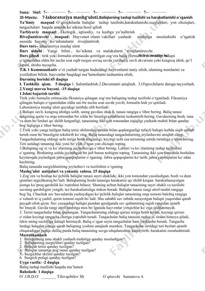 baliqlarning tashqi tuzilishi va harakatlanishi — DOCX