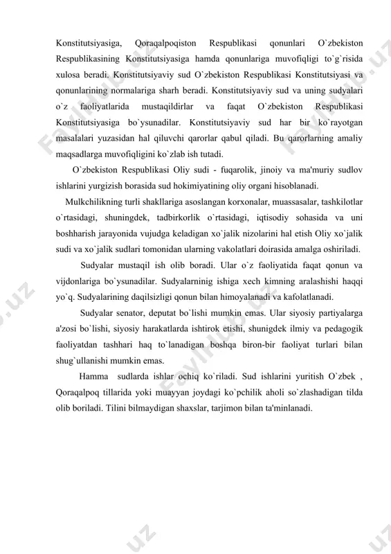 yyan joydagi ko`pchilik aholi so`zlashadigan tilda olib boriladi. tilini bilmaydigan shaxslar, tarjimon bilan ta'minlanadi. foydalanilgan adabiyotlar: 1. karimov i.a. o’zbekiston: milliy istiqlol, iqtisod, siyosat, mafkura. t.1.-t., 1996 2. karimov i.a. bizdan ozod va obod vatan qolsin. t.2.-t., 1996 3. karimov i.a. vatan sajdagoh kabi muqaddasdir. t.3.-t., 1996 4. karimov i.a. bunyodkorlik yo’lidan. t.4.-t., 1996 5. karimov i.a. yangicha fikrlash va ishlash davr talabi. t.5.-t., 1997 6. karimov i.a. havfsizlik va barqaror taraqqiyot yo’lida. t.6.-t., 1998 7. karimov i.a. biz kelajagimizni o’z qo’limiz bilan quramiz. t.7.-t., 1999