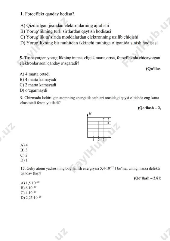 fizika fanini o‘zlashtirish test savollari - Page 4