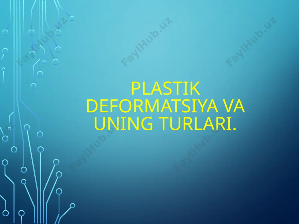 oʻlsa, bu zonaning chegarasi butun tekislikka yoyiladi. sirpanishning yoyish chegarasi dislokatsiya chizigʻi yoki dislokatsiya deyiladi. kraudion plastiklik kristalddagi zich joylashgan atom katorlari boʻylab atomlar quyuqlanmasi (kraudinlar) hosil boʻlishiga asoslangan. kristall sirtiga tig botirilsa, atomlar shu sohadan uzoqlashadi, natijada tigʻ botirilayotgan sirtdan maʼlum masofada atom konsentratsiyasi oshadi — kristallda tugunlararo atomlar hosil boʻladi. kraudion plastiklik: i — tigʻ botirilguncha; ii — tigʻ botirilganda atomlar kuyuklanmasi hosil boʻladi; iii — shaklning uzil-kesil oʻzgarishi. kristallda tugunlararo atomlar hosil boʻladi. plastiklikni baʼzi jismlarda eʼtiborga olmaslik mumkin, bunday jismlar mutlaq elastik (qayishqoq) jismlar hisoblanadi. har bir jismning xossalari plastiklik boʻyicha guruhlarga ajratib oʻrganiladi. masalan, kristallar, polikristallar, monokristallar, amorf jismlar plastikligi va boshqa jismlarning qovushqokdigi ham ularning plastikligini belgilaydi. tutash muhitlar mexanikasida jismlar bir jinsli, uzluksiz deb faraz qilinadi, mas, kristall panjara atomlari orasidagi masofa hisobga olinmaydi. plastiklik materiallarning buzilmasdan katta qoldiq deformatsiya (plastik deformatsiya) hrsil qilishidir. materiallarning plastiklikligi ularning choʻzilgandagi uzayishiga qarab baholanadi. qattiq jismlar …