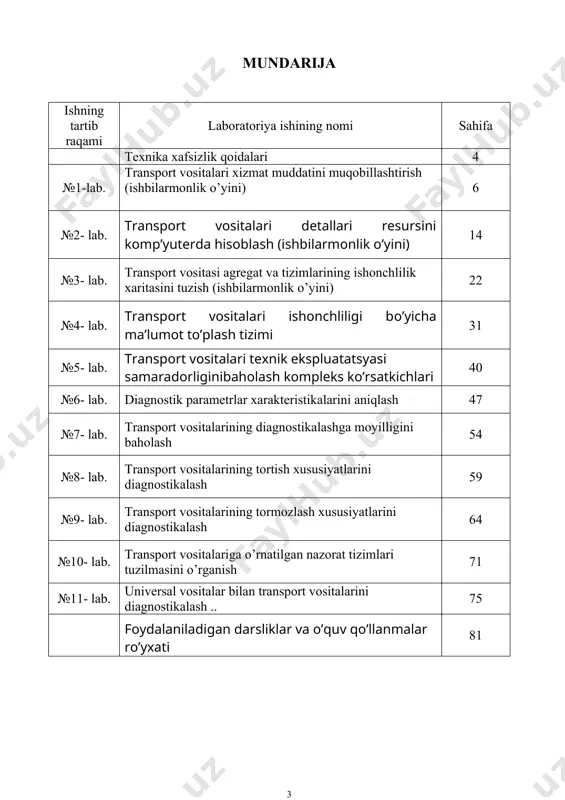 ekkizish qat’iyan man etiladi. 5. ish vaqtida elektr mashinalarning aylanuvchi qismlariga tegib ketmaslikka ahamiyat berish lozim. 6. o‘quv qurilmalarning biror qismida nosozlik aniqlangan zahotiyoq talabalar o‘qituvchiga xabar berishlari kerak. 7. o‘quv sxema va asboblarni kuchlanish ostida tashlab ketish man etiladi. 8. elektr tokidan zarar ko‘rganlarga zudlik bilan yordam ko‘rsatilishi shart. buning uchun qurilma o‘chirilishi va zarar ko‘rgan odamga ( tinch holatga keltirib) , toza havo etkazilib berilishi ta’minlanishi kerak. u hushini yo‘qotgan bo‘lsa, nashatir spirti hidlatish kerak. agar shikastlanuvchi hayot belgilarini ko‘rsatmayotgan bo‘lsa, sun’iy nafas oldirish usullari qo‘llanishi kerak. elektr tokidan zararlanishning barcha holarida vrach chaqirilishi kerak. 9. ishlab turgan avtomobillarning dvigatelini nazorat-sozlash ishlarini bajarish (generatorni ishlashini tekshirish, regulyatorni me’yoriga keltirib sozlash va boshqalar) ni ishlab chiqarilgan gazlarni surib oladigan dastgohlar bilan jihozlangan joylarda o’tkazish lozim. 10. og’ir yukli elektr jihozlarini boshqa joyga olishda yiкilib ketmasligi uchun oyoqli va tayanchli saqlagichli aravachalardan foydalanish lozim. 11. faqat tozalangan va moy tegmagan …
