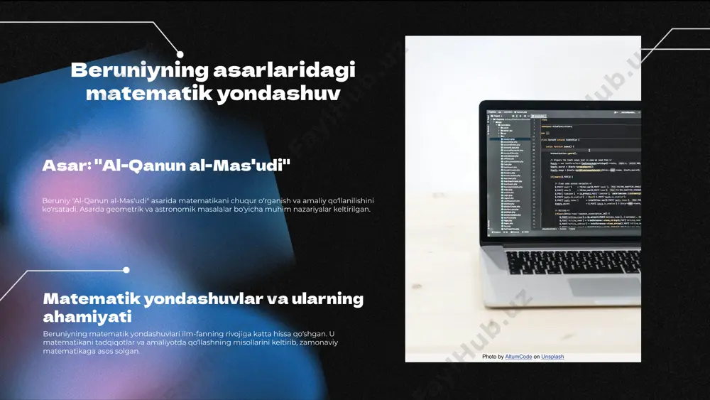 chilik tomonidan o'rganilib, yangi ilmiy g'oyalarni shakllantiradi. o'zbekiston va boshqa davlatlar o'zbekiston ilmiy muassasalari beruniyning merosini o'rganish va tadqiq qilish orqali, boshqa davlatlar bilan hamkorlik o'rnatmoqda. bu hamkorlik ilmiy tadqiqotlar, almashuvlar va tajriba o'rganishlar orqali kuchayadi. yangi ilmiy yo'nalishlar beruniyning ilmiy merosi orqali yangi yo'nalishlar, jumladan, tarixiy astronomiya va qadimiy matematikani o'rganish kabilar rivojlanmoqda. bu tadqiqotlar nafaqat ilm-fan, balki ta'lim sohasida ham yangi imkoniyatlar yaratadi. beruniy va zamonaviy ilmiy hamkorlik beruniyning merosi bugungi kunda zamonaviy ilmiy hamkorlikka yangi yondashuvlarni taklif etadi. xalqaro konferentsiyalar va ilmiy tadqiqotlar beruniyning asarlarini o'rganishga qaratilgan bo'lib, bu jarayonlar o'zaro bilim almashinuvi va yangi innovatsiyalarni keltirib chiqaradi. beruniydan olingan darslar beruniy ilmiy yondashuvlari ko'plab darslar beradi. birinchidan, uning empirik kuzatuvlar va tajriba asosida ilmiy bilimlarni shakllantirishga bo'lgan e'tibori, hozirgi zamon tadqiqotlarida ham muhim ahamiyatga ega. ikkinchidan, beruniy metodologiyasi zamonaviy ilmiy izlanishlarda tadqiqotlarning aniqligi va ishonchliligini oshirishda qo'llaniladi. masalan, beruniyning astronomik kuzatishlari zamonaviy astronomiyada, xususan, koinotni o'rganishda …