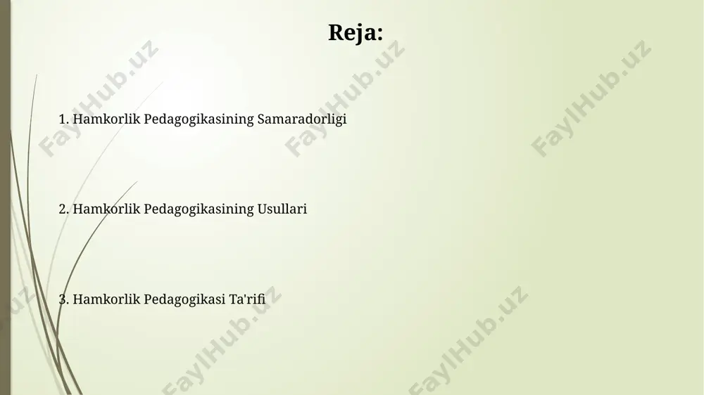 eradi. hamkorlik pedagogikasining kamchiliklari hamkorlik pedagogikasi ba'zi o'quvchilarning, ayniqsa, 20 dan ortiq o'quvchi bo'lgan sinflarda, faol ishtirok etish imkoniyatini cheklab qo'yishi mumkin, bu esa samarqanddagi maktablarda kuzatilgan. hamkorlik pedagogikasini samarali qo'llash uchun qo'shimcha resurslar, masalan, 5 dan ortiq turdagi o'quv materiallari va malakali o'qituvchilar zarur, aks holda andijon viloyatida bo'lgani kabi natijalar past bo'lishi mumkin. hamkorlik pedagogikasining afzalliklari 2023 yilgi ma'lumotlarga ko'ra, aqshning bir qancha maktablarida qo'llanilgan hamkorlik pedagogikasi, o'quvchilarning darsga bo'lgan qiziqishini 25% ga oshirdi va intizom buzilishlarini 10% ga kamaytirdi. individual ishlashga nisbatan, hamkorlik pedagogikasi 2-4 kishilik guruhlarda ishlash orqali ijtimoiy ko'nikmalarni, masalan, muloqot va muammo yechishni rivojlantiradi. hamkorlik pedagogikasi ta'rifi hamkorlik pedagogikasi o'quv jarayonida 2-4 nafar talabaning kichik guruhlarda birgalikda ishlashini, 5 bosqichdan iborat strukturaviy faoliyatni va masalalarni hal qilishda o'zaro yordamlashuvini nazarda tutadi. samarqand davlat universitetida o'tkazilgan tadqiqotlar shuni ko'rsatdiki, hamkorlik pedagogikasi yordamida talabalarning 30% ga yaqini o'zlashtirish ko'rsatkichlarini yaxshilashgan, test natijalarida sezilarli o'sish kuzatilgan. e'tiboringiz …