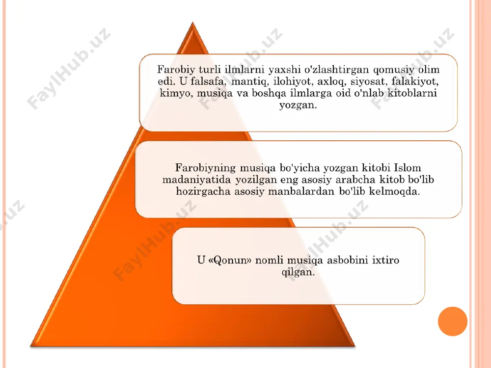 g’-salomat bo’lib, o’z vazifasini bajarishda hech qanday qiyinchilik sezmasligi; 2) tabiati nozik, farosatli; 3) xotirasi mustahkam; 4) zehni o’tkir; 5) o’z fikrini tushuntira oladigan notiq; 6) bilim-ma’rifatga havasli; 7) taom yeyishda, ichimlikda, ayollarga yaqinlik qilishda ochofat emas, aksincha, o’zini tiya oladiga bo’lishi (qimor yoki boshqa o’yinlardan) zavq, huzur olishdan uzoq bo’lishi; 8) haq va haqiqatni, odil va haqgo’y odamlarni sevadigan, yolg’onni va yolg’onchilarni yomon ko’radigan; 9) o’z qadrini biluvchi va oriyatli bo’lishi; 10) mol-dunyo ketidan quvmaydigan; 11) adolatparvar; 12) qat’iyatli, sabotli, jur’atli, jasur bo’lishi muhimligini qayd etadi. forobiy bu fazilatlarni har bir yetuk insonda ko’rishni istaydi. farobiy ta’kidlashicha, inson kamolotga yolg’iz o’zi erisha olmaydi. u boshqalar bilan aloqada bo’lish, ularning ko’maklashuvchi yoki munosabatlariga muhtoj bo’ladi. bu maslouning ehtiyojlar ierarxiyasida ham o‘z ifodasini topgan. kishi jamiyatda yashar ekan, u muloqotga bo‘lgan ehtiyoj bilan hayot kechiradi va umri davomida turli odamlar bilan munosabatga kirishadi. e’tiboringiz uchun rahmat!