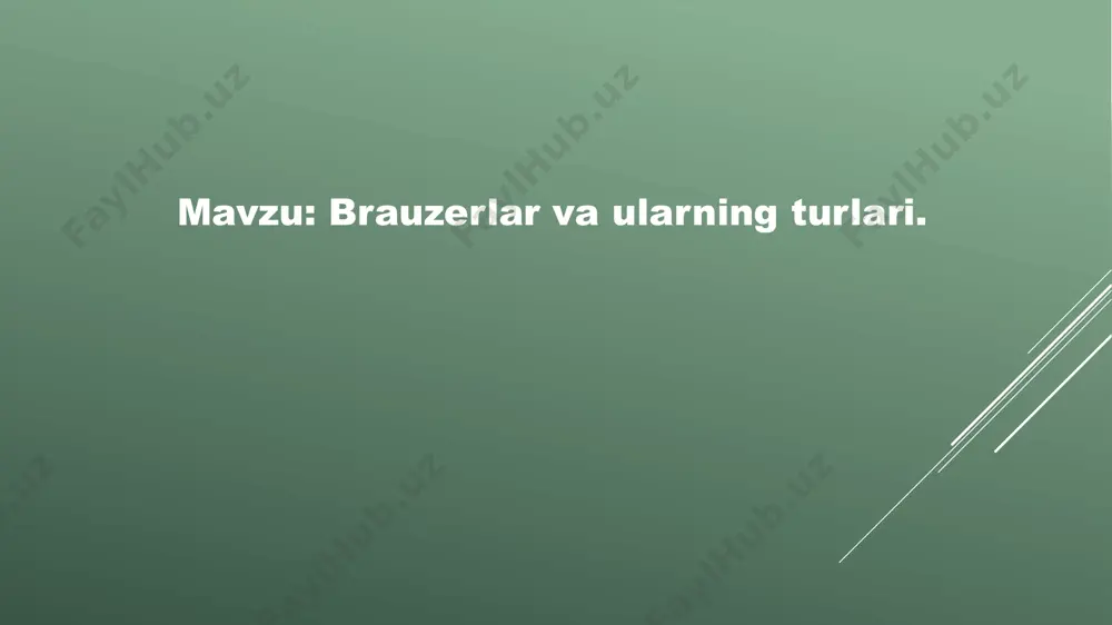 okie va javascript texnologiyalarini qo‘llashni joriy qildi, bu internetni yanada interaktiv va maxsuslashtirilgan qilishda yordam berdi. - internet explorer (1995) microsoft kompaniyasi o‘zining ilk brauzeri internet explorer (ie) ni 1995-yilda windows 95 operatsion tizimiga kiritdi. internet explorer o‘sha davrda netscape’ga qarshi katta raqobat olib bordi va tez orada mashhurlashib, bozorga hukmronlik qila boshladi. microsoft ie-ni windows bilan birgalikda taqdim etganligi sababli, bu dastur bir necha yil davomida asosiy brauzer sifatida keng tarqaldi. - mozilla firefox (2004) netscape loyihasining ochiq manbali variantiga asoslanib, 2004-yilda mozilla firefox ishga tushirildi. firefox tezkorligi, xavfsizligi va maxfiylikka eʼtibor qaratganligi uchun mashhurlashdi. shuningdek, kengaytmalar (extensions) qo‘llab-quvvatlashi uni foydalanuvchilar orasida qiziqarli qildi. brauzerlarning rivojlanishi internet tajribasini yanada qulay, tezkor va xavfsiz qilish imkonini berdi. ular turli davrlarda yangi texnologiyalarni joriy qilish orqali veb tajribasini rivojlantirib, foydalanuvchilarning ehtiyojlariga moslashdi. brauzer turlari brauzerlar internetdagi kontentni ko'rish uchun ishlatiladigan dasturlardir. ular foydalanuvchiga web-sahifalar bilan o'zaro aloqada bo'lish imkonini beradi. brauzerlar …