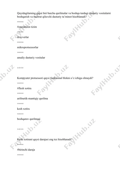 kompyuter protsessorlari haqida test — DOCX