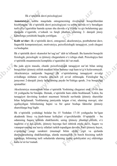ilk o’spirinlik davri psixologiyasi — DOC