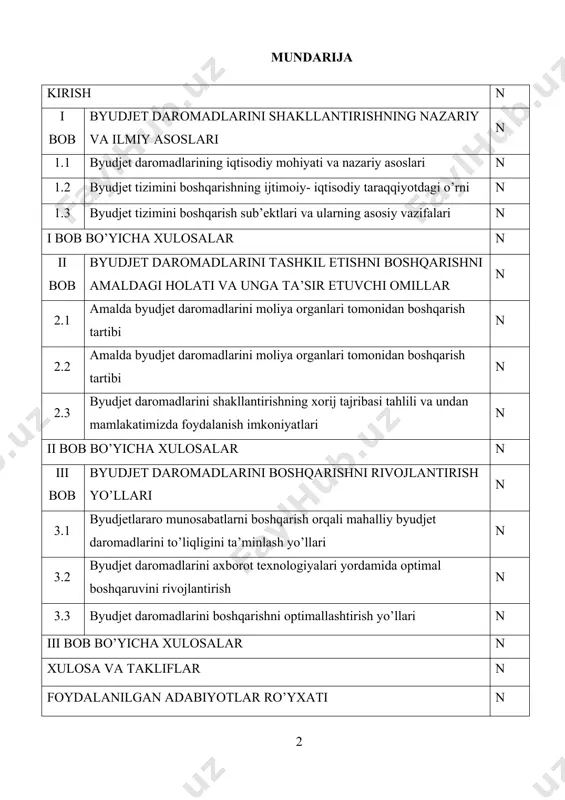 dlarini boshqarishni takomillashtirish bo'yicha olib borilgan islohotlar natijasida byudet soliq to'lovlarini oqilona tashkil etish o'z samarasini berib kelmoqda. amalga oshirilayotgan iqtisodiy islohotlar ta'sirida byudjet daromadlarini boshqarish masalalarining qay darajada hal etilganligiga bog'liq. byudjet daromadlarini samarali boshqarishni amalga oshirish ularning moliyaviy holati bilan ham bevosita bog'liq. bir vaqtning o'zida "ba'zi viloyatlar va ko'plab qishloq tumanlari byudjetlarining dotasiyada qolib ketayotgani, ya'ni respublika byudjeti hisobidan ta'minlanayotgani, tumanlarda mahalliy byudjet xarajatlarining 50 foizdan ko'prog'i viloyat va respublikadan olinadigan dotasiya hisobiga qoplanayotganini qanday baholash kerak?"degan fikrlari ushbu byudjet daromadlarini boshqarishda oydinlik kiritadi. chunki bunday sharoitda byudjet daromadlarini boshqarish soliqlar rolini oshirishni talab etadi.soliq to'lovlari va davlat byudjeti daromadlarini boshqarish chambarchas bog'liq bo'lib birini boshqarish o'z samarasini bersa, ikkinchisini barqarorligi ta'minlanadi. ammo byudjet daromadlarini boshqarishda soliqlarning roli sezilarli darajada emas. misol uchun mahalliy soliqlar toifasiga kiruvchi soliqlar hisobidan mahalliy byudjetlar daromadlarining ko'pi bilan 17% ni tashkil etmoqda. ayrim viloyatlarda uning salmog'i 10% dan past. bu esa …