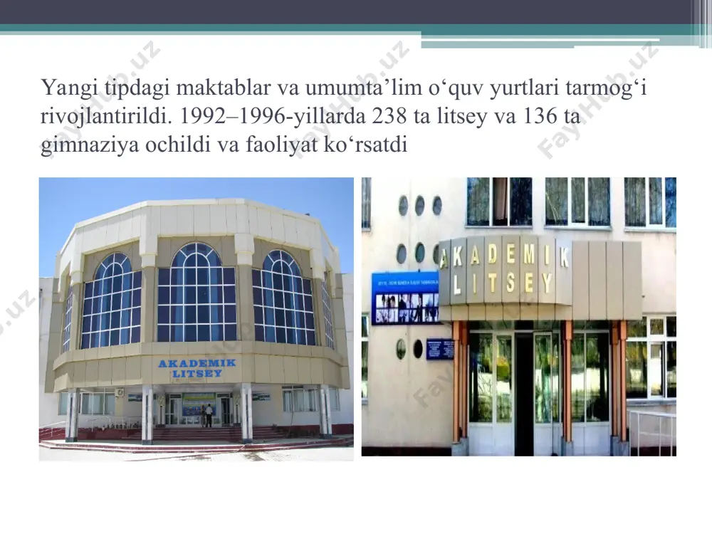 shkent filiali "d.i.mendeleev nomidagi rossiya kimyo-texnologiya universiteti" federal davlat byudjeti oliy ta’lim muassasasining toshkent filiali astraxan davlatuniversitetining toshkent viloyatidagi filiali koreya respublikasi toshkent shahridagi inxa universiteti toshkent shaqridagi puchon universiteti toshkent shahridagi adju universiteti italiya respublikasi toshkent shahridagi turin politexnika universiteti angliya toshkent xalqaro vestminster universiteti singapur respublikasi toshkent shahridagi singapur menejmentni rivojlantirish instituti amerika qo‘shma shtatlari toshkent shahridagi vebster universitetining ta’lim dasturlarini amalga oshirish markazi hindiston respublikasi toshkent shahridagi amiti universiteti o‘zbekistondagi sharda universiteti belarus respublikasi toshkent shaqridagi belarus-uzbekiston qo‘shma tarmoqlararo amaliy texnik kvalifikatsiyalar instituti latviya respublikasi latviyaningaxborottizimlari menejmenti oliy maktabining farg‘ona shahridagi filiali turkiya respublikasi iqtisodiyot va texnologiyalar universitetining toshkent shahridagi filiali bu boradagi ishlar keying yillarda ham dvom ettirildi. jumladan, 2017-yil 7-fevralda o’zbekiston respublikasi prezidentining "o‘zbekiston respublikasini yanada rivojlantirish bo‘yicha harakatlar strategiyasi to‘g‘risida"gi farmoni e’lon qilindi. xalq ta’limi sohasidagi islohotlarga ko‘maklashish jamg‘armasi tashkil etildi, shu bilan birga 2019 yil 1 yanvardan xalq ta’limini rivojlantirish jamg‘armasi tashkil etildi. …