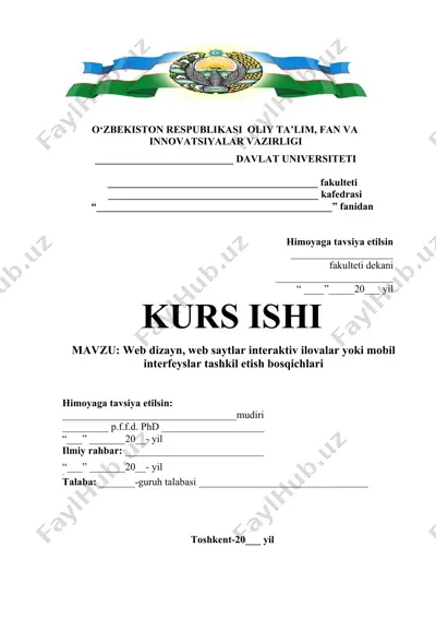 web dizayn, web saytlar interaktiv ilovalar yoki mobil interfeyslar tashkil etish bosqichlari — DOCX