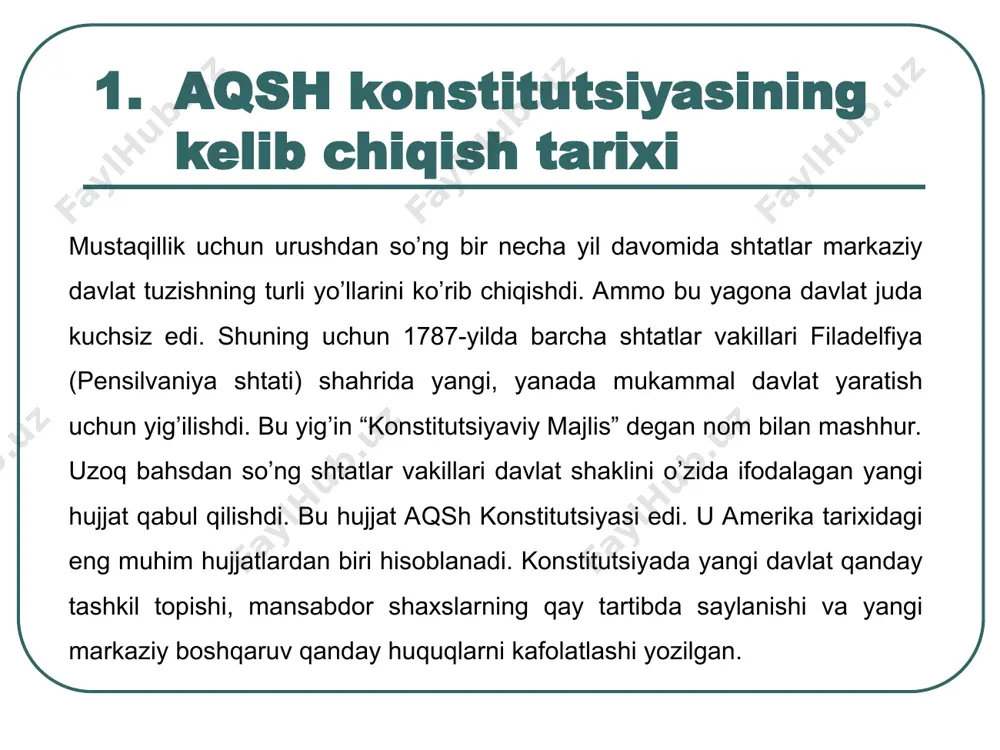 ondoni vazifasini bajarish huquqbuzarlar uchun umumiy avf berish aqshda ijro jokimyati ijroiya hokimyatni amalga oshirish uchun prezident mustaqil holda o`z hukumatini tuzadi. federal hukumat departament-lari (vazirliklari, ularning taxminan, 16ta) davlat sekretarlari tomonidan boshqariladi.ular davlat xizmatchilari va xususiy tarmoq kishilari tadbirkorlar, biznesmenlar,erkin kasb egalari bo`lishi mumkin.hatto kongres a’zolari ham davlat kotibi lavozimiga taklif etilishi mumkin. masalan:1976-yili prezident j.karter transport va qishloq xo`jaligi departamenti kotibi etib vakillar palatasining ikki a’zosini tayin etgan edi. muhim,ommaviy sud sohasidagi mansabdor shaxslarni tayinlash(biroq federal sudlar, oliy sud sudyalari nominatsiyasi senat tomonidan ma’qullanishi kerak. impechment holatidan tashqari, ayblanayotgan shaxslarga avf berish. prezidentning sud sohasidagi vakolatlari www.arxiv.uz www.arxiv.uz aqsh prezidentligi uchun umumiy qoidalar: aqsh qonunchiligiga muvofiq aqshda tug`ilgan har bir shaxs prezident bo`lishi mumkin. nomzodlar eng kamida 35 yosh bo`lishi va 14 yil davomida aqsh hududida yashagan bo`lishi kerak. prezidentlikka nomzodlar har to`rt yilda o`tkaziladigan prezident saylovlaridan oldin bir necha oy davomida siyosiy partiyalardan tanlanadi. biroq prezidentlik saylovi …