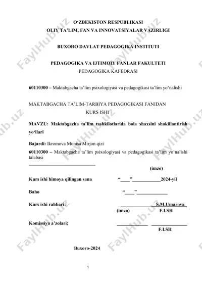 maktabgacha ta'lim tashkilotlarida bola shaxsini shakillantirish yo‘llari — DOCX