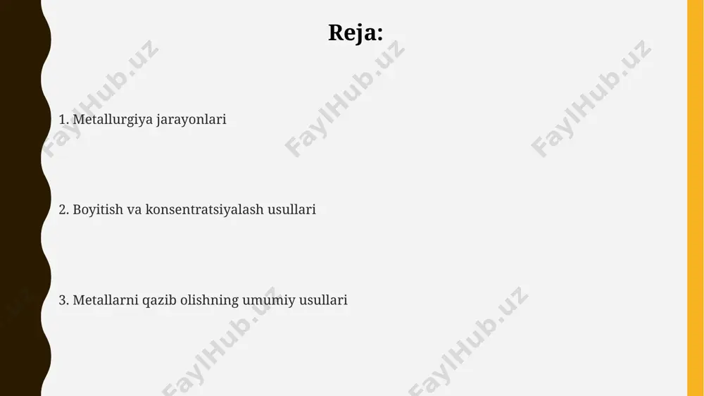 a temir olish uchun 2000 kvt soat elektr energiyasi sarflanadi, bu esa atrof-muhitga salbiy ta'sir ko'rsatadi. temirni qayta ishlashda dunyoda yetakchi mamlakatlar orasida xitoy, hindiston va braziliya 2022 yilda taxminan 1,1 milliard tonnadan ortiq xom ashyo ishlab chiqarish bilan etakchi o'rinlarni egalladi. temir rudalaridan temir olishning eng keng tarqalgan usuli – domen pechlarida 1500°c dan yuqori haroratda koks va ohaktosh bilan reduksiya qilish hisoblanadi. bu jarayon samarqand viloyatining konlarida ham qo'llaniladi. rudalarning boyitish usullari magnit separasiyasi usuli temir rudalarini boyitishda samarali, masalan, 50% dan yuqori temir miqdori bo'lgan rudalarni boyitishda 70% dan ortiq boyitish koeffitsiyentini ta'minlaydi va chirchiqdagi zavodlarda qo'llaniladi. sianidli boyitish usuli, ayniqsa, oltin va kumush rudalarini boyitishda qo'llaniladi, masalan, 1 gramm/tonna konsentrasiyadagi oltinni 95% dan ortiq samaradorlik bilan ajratib olishga imkon beradi va jahonning turli mamlakatlari, jumladan o'zbekistonning navoiy shahridagi konlarda ishlatiladi. rudalarning boyitishning flotasiyasi usuli, masalan, 200 mikrondan kichik zarrachalarni ajratishda samarali bo'lib, qozog'istonning rudalari boyitish zavodlarida …