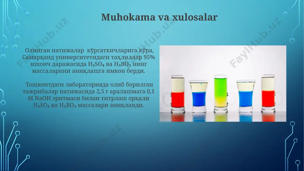 eritma tarkibidagi h2so4 va h3bo3 massalarini alkalimetriya usulida aniqlash - Page 5