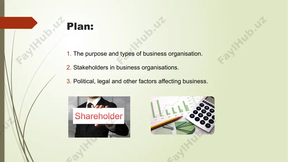 rofit. others, for example the army, are not profit orientated. what the organisation does organisations do many different types of work. here are some examples. private vs public sector private sector. organisations not owned or run by central or local government, or government agencies public sector. organisations owned or run by central or local government or government agencies private sector commercial business organisations legal status. someone setting up a business can choose to go into business alone, take on one or more partners who also share the profits of the business, or set up a limited company. a limited company has a separate legal personality from its owners (shareholders). the shareholders cannot normally be sued for the debts of the business unless they have given some personal guarantee. their risk is generally restricted to the amount that they have invested in the company when buying the shares. this is called …