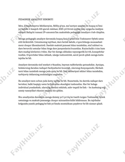 pedagogik amaliyot hisoboti — DOCX