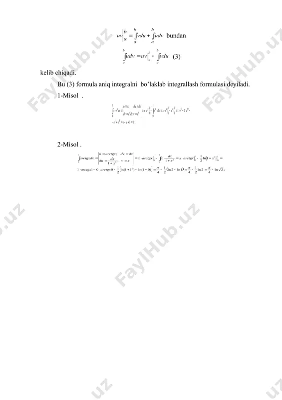 nyuton - leybnits formulasi. o’zgaruvchini almashtirish va bo’laklab integrallash yordamida aniq integralni hisoblash - Page 4