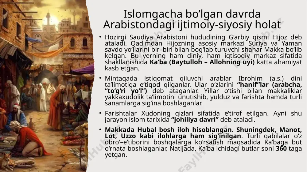 q berib, qur’oni karim muhammad (a.s.)ning so‘zlari deb, jar solayotgan bir paytda isro (makkadan quddusga sayr) va me’roj (quddusdan osmonga ko‘tarilish) voqealari sodir bo‘ldi. bu voqea qurayshliklarga juda qo‘l keldi. chunki, bir kechada makkadan quddusga borib, u yerdan osmonga ko‘tarilib, so‘ng yana makkaga qaytib kelish hech qanday aqlga to‘g‘ri kelmas edi. mazkur voqea haqida qur’oni karimning isro surasida to‘xtalib o‘tilgan. isro va me’roj voqeasi makkadan madinaga hijrat qilishdan o‘n olti oy oldin sodir bo‘lgan deb ta’kidlanadi. hijrat va madina davri o‘sha paytlarda yasrib deb nomlanadigan madina shahri ahlidan bir guruhi makkaga, rasululloh huzuriga kelib islomni qabul qiladilar. ular bilan makkalik musulmonlar o‘rtasida do‘stlik aloqalari o‘rnatildi. makka mushriklarining musulmonlar ustidan tazyiqlari kuchaygach, payg‘ambar ko‘rsatmasiga binoan avval musulmonlar undan so‘ng o‘zlari yasribga hijrat qildilar. madinalik “ansor” (“yordamchi”)lar makkalik “muhojir” (hijrat qilgan)larni do‘stona va samimiy kutib oldilar. payg‘ambarning hijrati rabi’ ul–avvalning 8–kuni – milodiy 622 yil 20 sentabrda bo‘ldi. shu yildan boshlab hijriy …