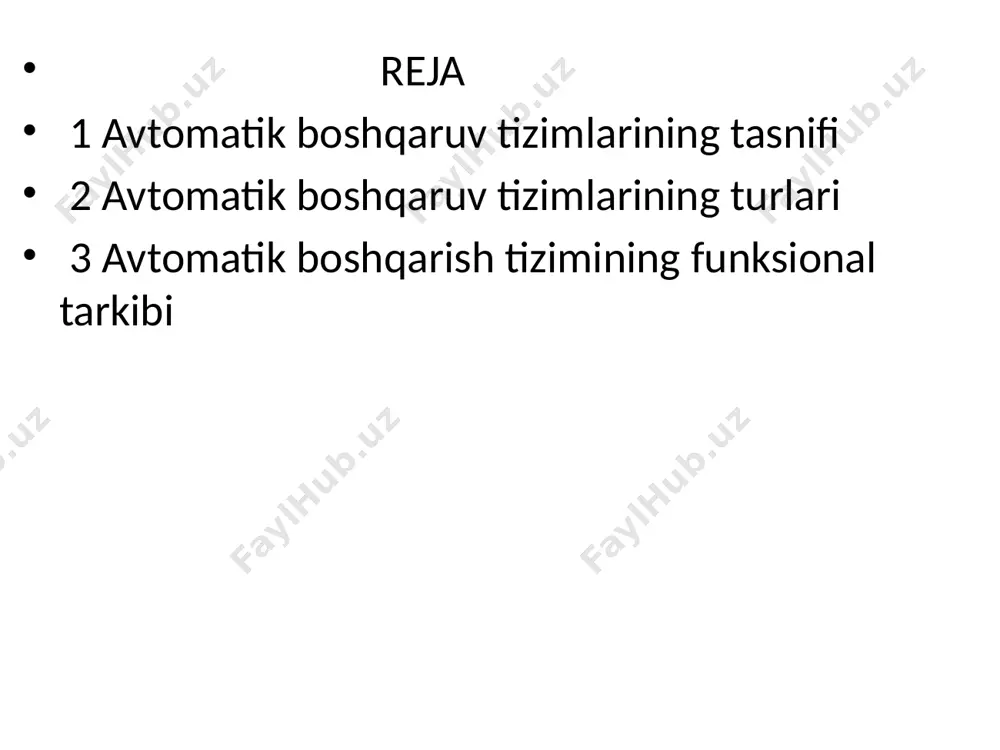 lariga bog'liq. tashqarida sovuqroq bo'lsa, isitish radiatorlariga ko'proq issiq suv beriladi va aksincha. burilish printsipi asosida ishlaydigan yopiq konturli avtomatik boshqaruv tizimlari avtomatik boshqaruv tizimlari (acs) deb ham ataladi ularning o'ziga xos xususiyati signallarning o'tishi uchun yopiq halqaning mavjudligi, ya'ni nazorat qilinadigan miqdorning holati to'g'risidagi ma'lumotlar taqqoslash elementining kirishiga uzatiladigan qaytish kanalining mavjudligi. avtomatik boshqaruv tizimlari uchta muammoni hal qilish uchun mo'ljallangan: boshqariladigan o'zgaruvchini barqarorlashtirish (stabillashtiruvchi acs), boshqariladigan o'zgaruvchini ma'lum (dasturiy ta'minot acs) yoki noma'lum (tracking acs) dasturlariga muvofiq o'zgartirish. acsni barqarorlashtirishda boshqariladigan o'zgaruvchining belgilangan qiymati doimiydir. bunday tizimning misoli - termal pechning ish joyidagi haroratni nazorat qilish tizimi. acs dasturiy ta'minotida boshqariladigan o'zgaruvchining qiymati vaqt o'tishi bilan oldindan ishlab chiqilgan (ma'lum) dasturga muvofiq o'zgaradi. servo tizimlarda boshqariladigan o'zgaruvchining belgilangan qiymati oldindan noma'lum dasturga muvofiq vaqt o'tishi bilan o'zgaradi. kuzatuv va dasturiy ta'minot acs asosiy signalni qayta ishlash printsipida barqarorlashtiruvchilardan farq qiladi. 2 boshqaruv tuzilmasi - bu ob'ekt tomonidan ma'lum …