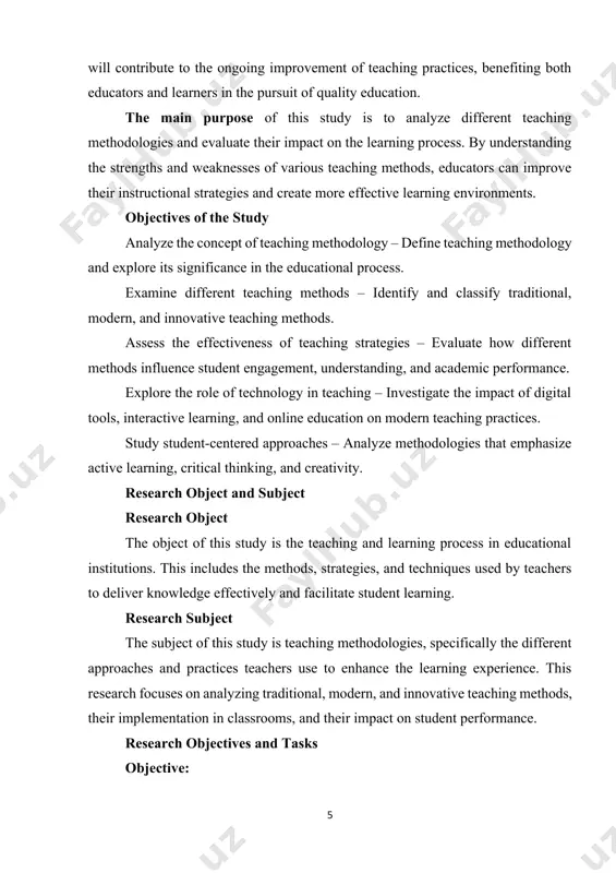 the president, particularly "the strategy of new uzbekistan" and other policy documents related to the topic. to identify existing challenges and problems in the field under study. chapter 1: theoretical foundations of pedagogical methodology 1.1. definition and concept of methodology any study which aims to contribute new ideas and solutions to english language teaching methods must analyse and evaluate thoroughly the strengths and weaknesses of different methods of language teaching. in this review paper, an attempt is made to analyse the various methods that have been in practice from time to time in various parts of the world since the methods of language teaching have changed throughout history due to the fact that people are likely to learn foreign/second languages by attending formal education (zainuddin et al., 64– 77). the analysis of the methods includes the definition and background of the methods, the key principles and characteristics of the methods, …
