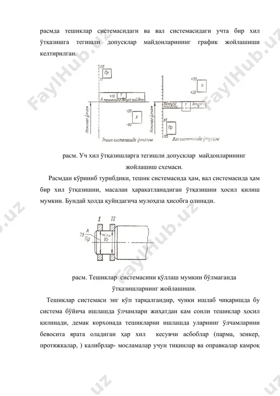 туташувчи ўлчамлар учун қўлланилади ва турли ўтқазишларга эга бўлади. 7-8 ва 9- класслар (туташмайдиган) мустақил ўлчамларга тегишли допускларни ўз ичига олади ва дағал фрезаланган поковкалар, қуймалар ва бошқариш учун мўлжалланади. 10- аниқлик класси, асосан, пластмассалардан тайёрланадиган деталларга ишлов бериш допусклари учун мўлжалланган. 02 дан 09 гача бўлган аниқлик классларини ноловой деб аталади, уларнинг допусклари халқаро допусклар системасидан 2а, 3а, 7, 8 ва 9 классларнинг допусклари сингари олинади. 1 дан 500 гача мумкин бўлган ўлчамлар 12 та интервалга бўлинган ва улар 5,1-жадвалда интервалнинг ўртача ўлчамини ва дан олинган катталикнинг қийматини кўрсатган ҳолда келтирилган. допускларнинг катталиги қуйидаги формула орқали ҳисобланади: аниқлик классларига боғлиқ бўлган коэффициент а нинг сон қийматлари 5.2-жадвалда келтирилган. коэффициент а нинг қийматини билан ҳолда исталган ўлчам ва аниқлик класси учун допуск катталигини ва аксинча, берилган допускли ўлчам қандай аниқлик классига талуқли эканлигини аниқлаш мумкин. 5.1-жадвал ўлчамлар ва ўрт қийматларнинг интерваллари . жадвал ўлчамларнинг интерваллари,мм интервалнинг ўртача ўлчами, мм , …