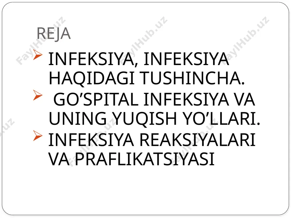 yon esa patogen omil kirgan organizmda yuz beradigan fiziologik va patologik o'zgarishlar yig'indisidir. infeksion kasallik infeksion jarayonning eng zo'riqqan darajasiga to'g'ri keladi va organizmda yuz beradigan har xil o'zgarishlar, hamda belgilar bilan namoyon bo'ladi. demak, yuqumli kasallikning rivojlanishi uchun avvalo organizmga patogen mikrob kirishi kerak kasalliklar qadim zamonlarda ham uchragan. chinchechak, o'lat, vabo va boshqa xatarli, yuqumli kasalliklar vaqti-vaqti bilan keng tarqalib, millionlab kishilarning yostig'ini qurutgan, jamiyatga ko'p halokat yetkazgan. yuqumli kasalliklarning mohiyati ularning kelib chiqish sabablari uzoq vaqt noma'lum bo'lib kelgan. o'rta asrning mashxur olimi va shifokori abu ali ibn sino «al qonun» asarida o'lat, chinchechak, qizamiq va boshqa yuqumli kasalliklarni ko'zga ko'rinmaydyuqumli igan jonivorlar qo'zg'atsa kerak deb gumon qiladi. yuqumli kasalliklar odamlar hayotida muhim rol o'ynaydi. xozirgi kunga qadar yer yuzida ma'lum bo'lgan va o'rganib chiqilgan yuqumli kasalliklarning soni 1060 dan ortiq. shularning ba'zilari hali ham vaqti-vaqti bilan epidemiya, hattoki pandemiya shaklida keng tarqalib turadi. shuning uchun ham …