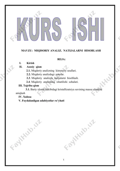 miqdoriy analiz. natijalarni hisoblash — DOCX