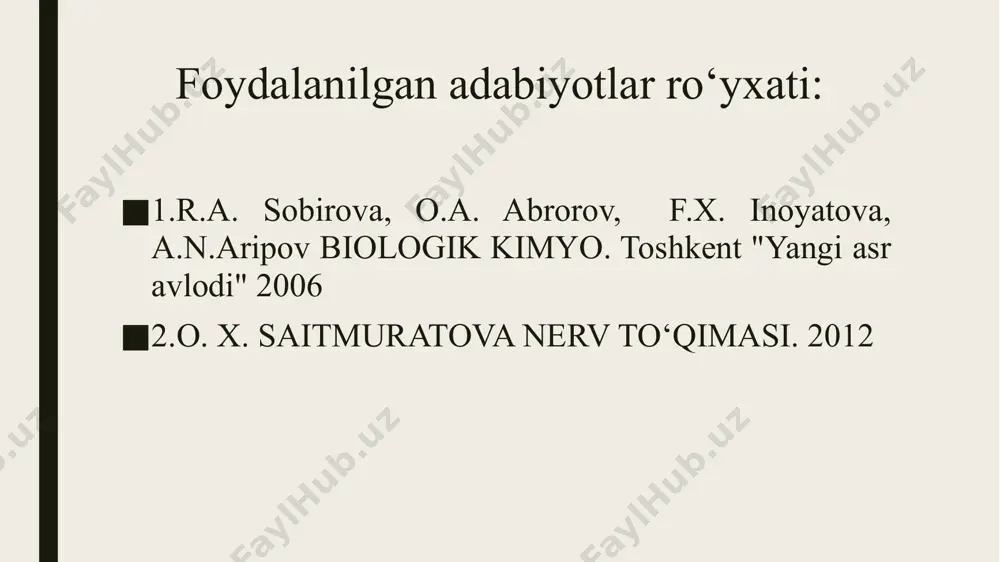 malar, mitoxondriya, golji kompleksi, hujayra markazi, lizasoma, neyrotubulinlar va neyrofibrillalar bor. neyron hujayra sitoplazmasi yuqori darajada funksional sintetik hususiyatga ega bo‘lgan neyronlar maxsuslashgan plazmolemmaga ega, ulami sitoplazmasi organellalarga boy. neyron hujayra sitoplazmasi boshqa hujayralar sitoplazmasidan farqli o‘laroq, ta’sirotni o‘tkazish xususiyatiga ham ega. yuqorida aytilgan so‘zlarga hulosa qilib shuni aytish kerakki, fibrilyar strukturalar (neyrofibrillalar, mikronaychalar, mikrofelamentlar) bular birgalikda hujayra sitoplazmasida tayanch — qisqarishni va moddalarni nerv tolalariga tashiydi. donador endoplazmatik to‘rda oqsil sintezi kuchli kechadi. uni bu borada oqsil ishlovchi bezlar bilan taqqoslash mumkin. funksional holatning o‘zgarishiga qarab, nissl substansiyasida oqsil sintezi o‘zgarib turadi. patologik holatda endoplazmatik to‘r bilan bog‘liq bo‘lgan ribosomalar soni kamayib, aksincha, erkin ribosomalar soni ko‘paysa, buni nerv hujayrasining patologik indeksi deyiladi. nishonlangan aminokislotalar yordamida neyronlardagi oqsillaming aylanish vaqti (sirkulyatsiyasi) aniqlangan. shunga ko‘ra nerv hujayrasi tanasidagi oqsillar ikki guruhga: tez va sekin aylanadigan oqsillarga bo‘linadi. neyronlarda tez aylanadigan oqsillar bir kun, sekin aylanadigan oqsillar 15 kun saqlanar ekan. …