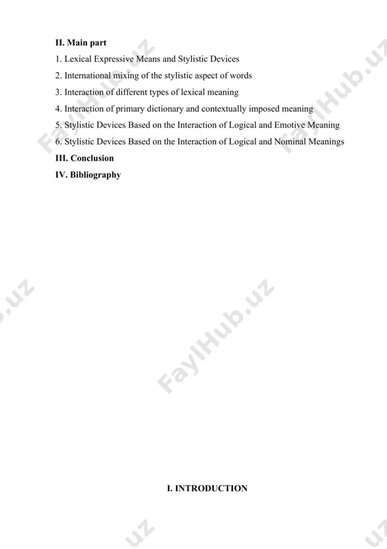 work can serve the material for theoretical courses of lexicology , stylistics, typology as well as can be used for practical lessons in translations, home reading ,conversational practice and current events. literature overview. the methodic base on the work became the works of galperin i.r., kucharenko v.a., bobohonova l.t, materials from internet, different types of dictionaries,world book encyclopedia . the structure of the work . the qualifications work consists of introduction, main part an conclusion , which are followed by the list of the literature used in the course of research. 1.1 about style the word s t y l e is derived from the latin word `s t y l o s` which meant a short stick sharp at one end and flat at the other used by the romans for writing on wax tablets. now the word `style` is used in so many senses that it has become …
