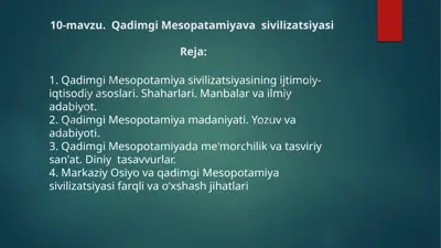 qadimgi mesopotamiya sivilizatsiyasi — PPTX