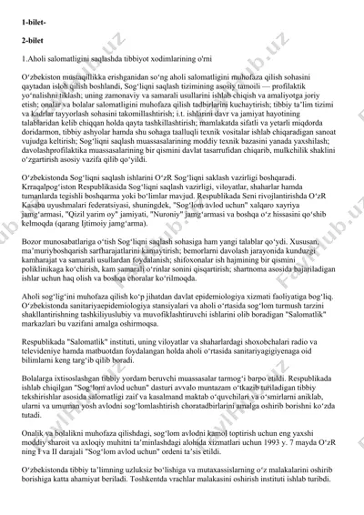 aholi salomatligini saqlashda tibbiyot xodimlarining o'rni — DOCX