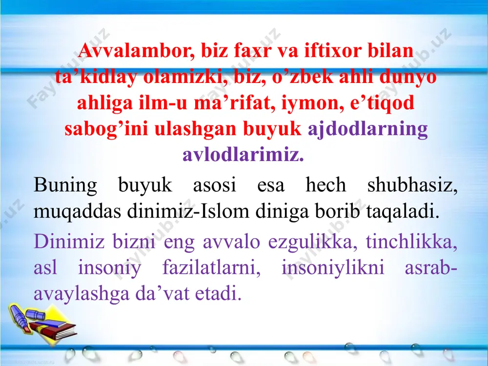 iqsa hadis ilmini kuchli qiziqish bilan egallaydi. manbalarda keltirilishicha, u 10 yoshidan boshlab o’z yurtidagi turli roviylardan eshitgan hadislarni yod olgan, ularni o’rgangan, abdulloh ibn muborak, vakiy kabi olimlarning hadislar keltirilgan to’plamlarini yod olgan. buxorodagi yetuk allomalardan dars olib, hadis ilmida kuchli xotira va o’tkir zehn sohibi bo’lib voyaga yetadi. imom al-buxoriy 16 yoshida onasi va akasi ahmad hamrohligida makka shahriga haj qilgani borib, o’sha yerda qoladi va hadis ilmini o’rganishda davom etadi. u yerdagi ulamolardan payg’ambarimiz s. a. v ning hadislarini yozib olib, o’sha davrdagi islom olamida mashhur bo’lgan ilmiy markazlarga safar qiladi, qishloq va shaharlarni kezadi, hadis ilmidagi bahs-munozaralarda ishtirok etadi. natijada, imom al- buxoriy hadis ilmida yuksaklikka, kamolotga erishadi, o’zi yod olgan 600 minga yaqin hadislarni sahih va g’ayri sahihlariga ajratdi. imom al buxoriy muhaddislar orasida “imom ul-muhaddisiyn” (barcha muhaddislarning peshvosi) deya hurmat bilan tilga olingan. imom al-buxoriyning “al-jome as-sahih” (ishonchli to’plam) asari haqida so’z borganda shuni …