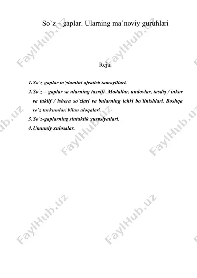 so`z – gaplar. ularning ma`noviy guruhlari — DOC