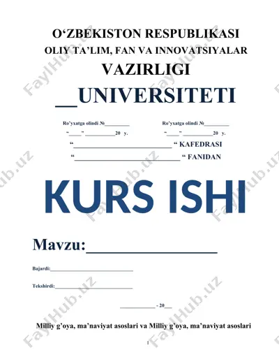 kurs ishi: "milliy g’oya, ma’naviyat asoslari va huquq fanlarini o’qitishda zamonaviy axborot kommunikatsion texnologiyalardan foydalanish" — DOC