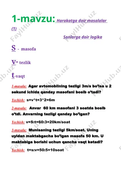 harakatga doir masalalar va mantiqiy ifodalar to‘plami — DOCX