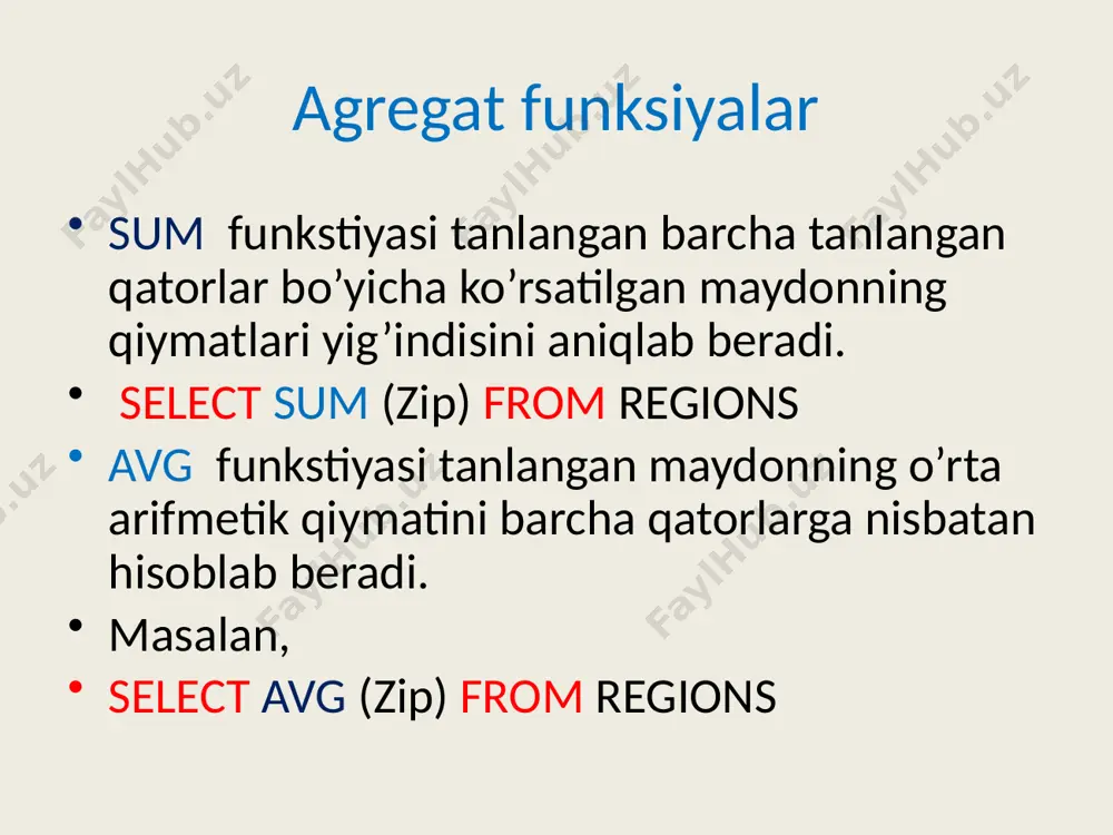 sqlning agregat funksiyalari - Page 4