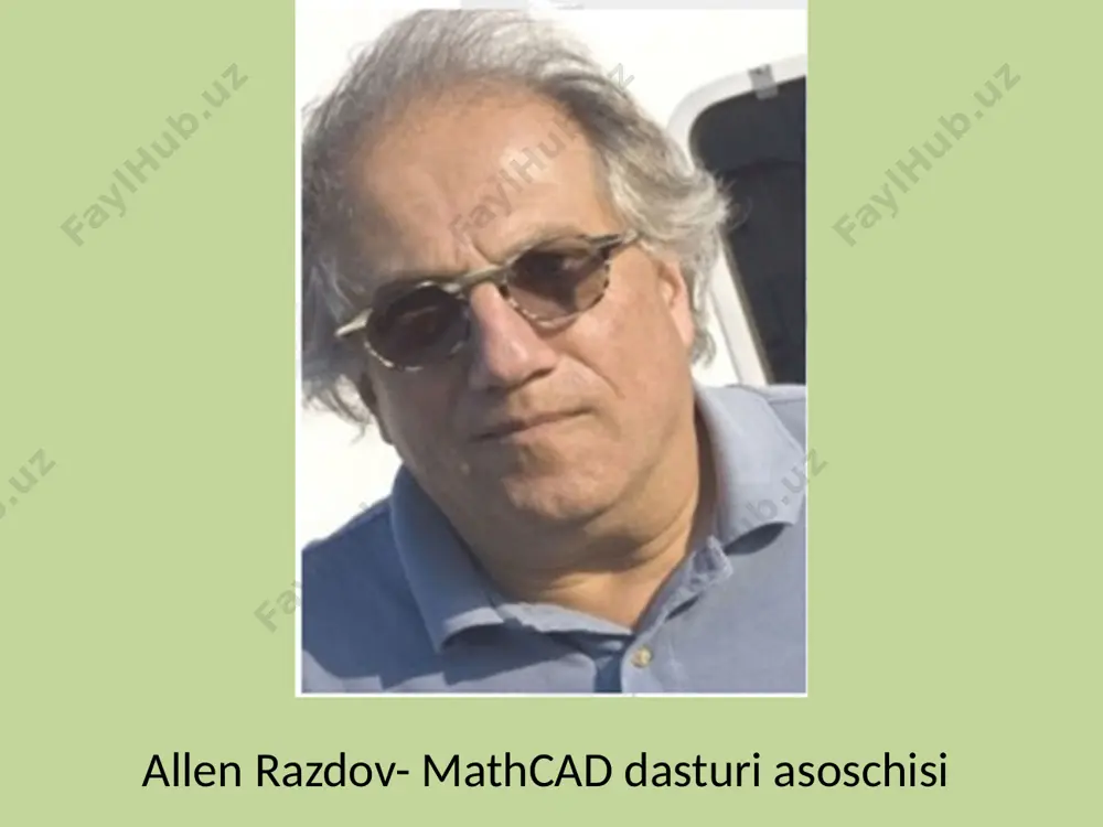 ni hisoblash. mathcadda ifoda qiymatini belgili hisoblash mumkin. belgili hisoblash belgili hisoblash operatori (→) yordamida bajariladi. masalan, quyidagi matematik ifodani belgili hisoblashni qaraymiz: b • sin (arsin (c • x)) bu erda b, c, x - o'zgaruvchilar. 1) quyidagi ifoda kiritiladi: b • sin (asin (c • x)). 2) + <> tugmachalarini bosish yoki symbolic yoki evaluation panelidagi → tugmachani bosish orqali belgili hisoblash bajarilib, natija hosil bo`ladi. hosilani hisoblash operatorlari: integrallash operatorlari: limitlarni belgili hisoblash operatorlari: uzlukli funktsiyalar: uzlukli funktsiyalar tarmiqlanuvchi hisoblashda ishlatiladi. bunda shartli o`tish operatori if dan foydalaniladi. agar cond mantiqiy ifodaning qiymati 1 (rost) bo'lsa, tval ifoda, agar 0 (yolg`on) bo'lsa, fval ifoda hisoblanadi. matritsani yaratish funktsiyalari: matritsani yoki vektorni yaratish usullaridan biri matrix vositalar panelidan foydalanishdir. bundan tashqari standart funktsiyalardan foydalanib, matritsalarni yaratish usuli ham navjud. bunda matritsa elementlarini matrix(m,n,f) funktsiyasi orqali aniqlash mumkin. bunda (i,j) o`rindagi elementi f(i,j) bo'lgan mxn o'lchamli matritsa yaratiladi; m …