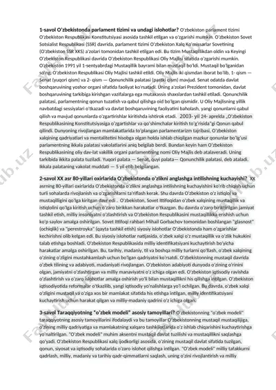 o'zbekiston parlament tizimi va undagi islohotlar — DOCX