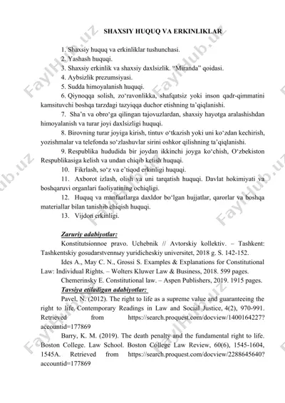 shaxsiy huquq va erkinliklar — DOCX