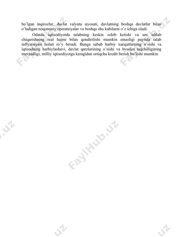 ustidan, ularni muayyan darajada muzlatgan holda yalpi maʼmuriy nazorat oʻrngaadi. yashirin i. bozorning oʻz-oʻzini tartibga solish mexanizmini izdan chiqaradi. muzlatilgan narxlar ishlab chiqarish xa-rajatlari yuqori boʻlgan sohalarga kapital yotqizishdan manfaatdorlikni yoʻqqa chiqaradi. shu sababli bu sohadan kapitalning qrldiqlari ham chi-qib ketishga harakat qiladi va tovarlar taqchilligiga olib keladi. bozor iqtisodiyotida taqchillik narxlarning koʻtarilishiga sabab boʻladi. ochiq i.ning quyidagi shakllari mavjud: talab i.si, harajatlar i.si, tuzilmaviy i. va boshqa i.ning bu turlari bozorning oʻzi tomonidan yaratiladi. bozor sharoitida ochiq, muvozanatlashgan i. yuz beradi, bunda narxlar pariteta (nisbati) oʻzgarmaydi, harajatlar ortishiga qarab narxning oʻsishi firmalarning foyda olib ishla-shini taʼminlaydi. i. pul qadrini tushirib, uning iqtisodiy ahamiyatiga putur yetkazadi, shu bois davlat harajatlarini qisqartirish, soliqlarni oshirish, pul emissiyasini cheklash, monopol narxlarni tartiblash, narx erkinligini taʼminlash, ortiqcha pullarni bankka, qimmatli qogʻozlar bozoriga tortish va boshqalarlardan iborat i.ga qarshi siyosat yuritiladi. i. jahondagi barcha mamlakatlarga xos va xalqaro tus olgan. mac, i. surʼatlari 1980-yilda aqshda …