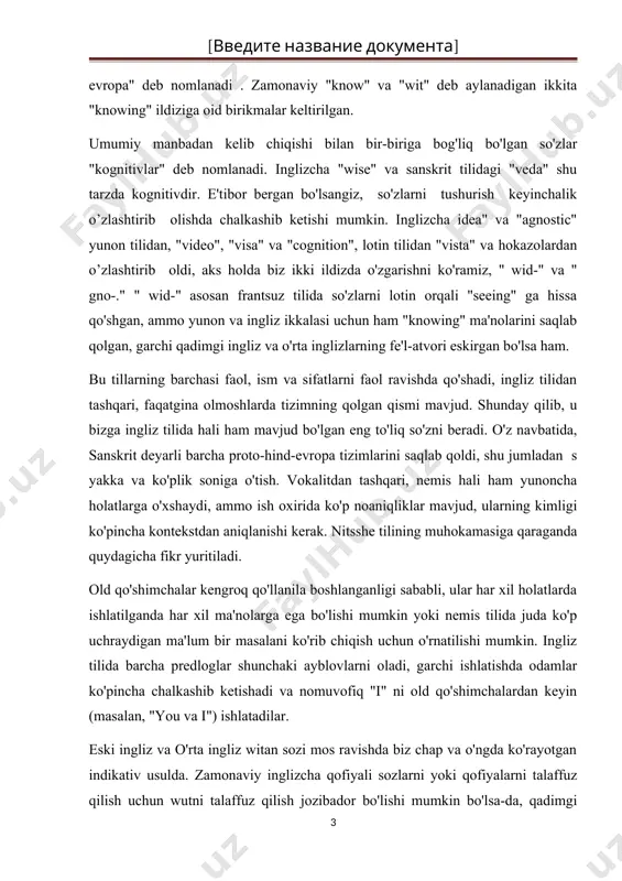 aydigan ma'lum bir masalani ko'rib chiqish uchun o'rnatilishi mumkin. ingliz tilida barcha predloglar shunchaki ayblovlarni oladi, garchi ishlatishda odamlar ko'pincha chalkashib ketishadi va nomuvofiq "i" ni old qo'shimchalardan keyin (masalan, "you va i") ishlatadilar. eski ingliz va o'rta ingliz witan sozi mos ravishda biz chap va o'ngda ko'rayotgan indikativ usulda. zamonaviy inglizcha qofiyali sozlarni yoki qofiyalarni talaffuz qilish uchun wutni talaffuz qilish jozibador bo'lishi mumkin bo'lsa-da, qadimgi inglizcha unli tovushli shift hali ham ro'y bermadi, va "oo" yozilgan unli tovush hozirgi zamon ingliz boat sozida bo'lgani kabi uzoq "o", yoki, shu sababli ham hanuzgacha zamonaviy nemischa boot, ya'ni ingliz boat kabi talaffuz qilinadi . ushbu shakllar zamonaviy ingliz tilida unutilganligi va xorijiy til kabi ko'rinishi sababli, etiborga loyiq deb aytish mumkin , shuning uchun ham ular allaqachon nemis tilidagi kognitlaridan juda farq qilishgan. zamonaviy [footnoteref:2]nemis hozirgi "know" bu yakka va uchinchi shaxs weiß va 2-chi odam. o'tmish / nomukammal "knew" …