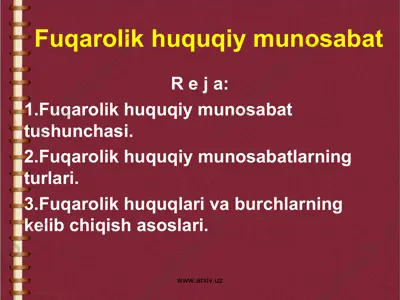 fuqarolik huquqiy munosabat — PPT
