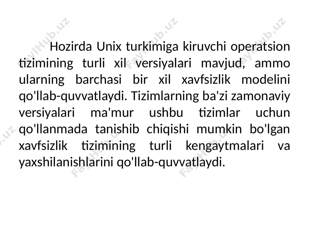 rilar edi. operatsion tizim yadrosi va qobiqlar linux ot da windowsdan farqli ikki qism mavjud, bular: birinchi qismi - ot ning yadrosi. uning tarkibidagi dasturlar turli xil qurilmalar ishining mohiyatini yagona standartga keltiradi, bu esa amaliy dasturlarni kompyuterning ixtiyoriy qurilmasiga yagona standart bo'yicha murojaat etish imkonini beradi. shuni inobatga olish kerakki, linux ot ning yadrosi barcha distributivlari uchun bir xildir. faqatgina yadro vaqt o'tishi bilan dasturchilar tomonidan yangilanib boriladi, uning tarkibiga yangi qurilmalar bilan ishlash imkoniyatlari qo'shiladi, ammo ishlash jarayoni bir xil. operatsion tizim yadrosi va qobiqlar ikkinchi qismi - foydalanuvchi bilan interfeysni yaratuvchi dasturlar. odam yadro bilan bevosita emas, balki bilvosita – maxsus qulay interfeysni ta'minlovchi qobiq-dasturlar bilan muloqotda bo'ladi. xattoki qobiq-dastur ms dos ga o'xshash interfeys hamda windows ga o'xshash interfeysga ega bo'lishi mumkin. linux uchun qobiq-dasturlar juda ham xilma-xil, qaysi birini tanlash foydalanuvchining ixtiyoriga havola. operatsion tizim yadrosi va qobiqlar noodatiy tuyulmasin, lekin har qanday ot ining …