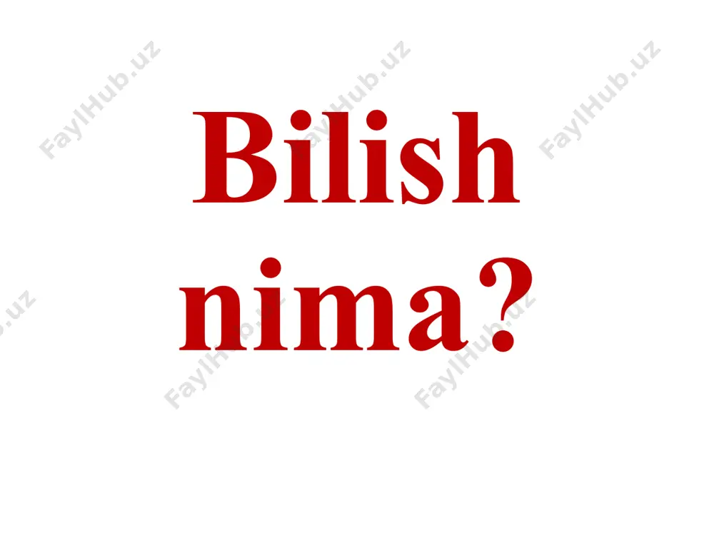 na bilishdir. 30 ilmiy bilishning metodlari 31 ilmiy bilish fakt va dalillarga, ularni qayta ishlash, umumlashtirishga asoslanadi. ilmiy fakt va dalillar to‘plashning o‘ziga xos usullari mavjud bo‘lib, ularni ilmiy bilish metodlari deyiladi. ilmiy bilishning metodlari mavjud va ularni o‘rganadigan maxsus soha — metodologiya deb ataladi. ilmiy bilish metodlari o‘z harakteriga ko‘ra quyidagi turlarga bo‘linadi. 32 eng umumiy ilmiy metodlar; umumiy ilmiy metodlar; xususiy ilmiy metodlar. 33 eng umumiy ilmiy metodlar analiz va sintez umumiy ilmiy metodlar tabiatshunoslik fanlari - kuzatish, eksperiment, taqqoslash xususiy ilmiy metodlar sotsiologiya- suhbatlashish, anketa so‘rovi, hujjatlarni o‘rganish umumlashtirish va mavhumlashtirish induksiya va deduksiya qiyoslash va modellashtirish ijtimoiy fanlarda tarixiylik va mantiqiylik 34 ilmiy bilish metodlari va ilmiy nazariya bir-biri bilan uzviy bog‘liqdir. ilg‘or ilmiy nazariya fanning butun taraqqiyoti davomida erishilgan muhim yutuq bo‘lib, u ilgarigi ilmiy qarashlarni ijodiy rivojlantirish, o‘sha yutuqlarga tanqidiy nuqtai nazardan qarash orqali vujudga keladi. fan mohiyatan o‘zi erishgan yutuqlarga shubha bilan qarashni …