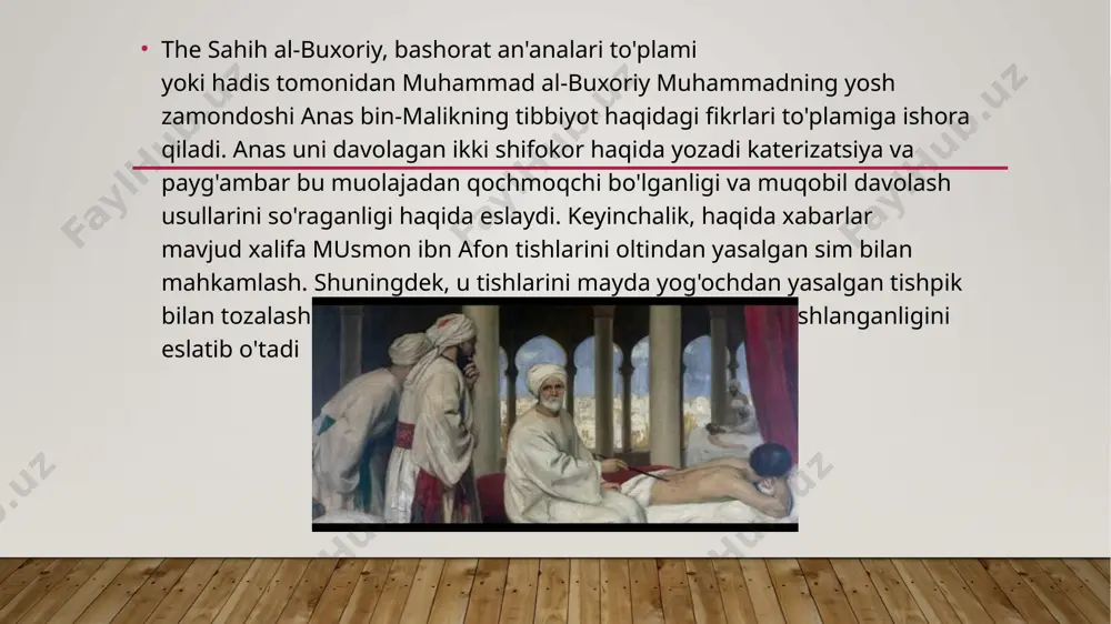 ular uchun mavjud bo'lgan, shu jumladan gippokrat, aflotun, galen, pifagoralar va aristotel, shuningdek ba'zi dorilar va tibbiyot o'simliklarining forscha nomlarini eslatib o'tadi. 825 yilda abbosiylar xalifasi al-ma'mun asos solgan donolik uyi (arabcha: byt الlحkmة‎; bayt al-hikma) ichida bag'dod, gondishapur akademiyasining namunasi. xristian shifokori boshchiligida hunayn ibn ishoq va tomonidan qo'llab-quvvatlanadi vizans, antiqa dunyodagi barcha mavjud asarlar, shu jumladan tarjima qilingan galen, gippokrat, aflotun, aristotel, ptolomey va arximed. hozirgi vaqtda tushunilishicha, dastlabki islom tibbiyoti asosan to'g'ridan-to'g'ri yunon manbalaridan olingan iskandariya akademiyasi, arab tiliga tarjima qilingan; fors tibbiyot an'analarining ta'siri materia medica bilan cheklanganga o'xshaydi, garchi fors shifokorlari yunon manbalari bilan ham tanish edilar arab xalifaligi mam lakatlaridagi tibbiyot v ii a srn in g boshlarida tarqoq arab qabilalari birlash tirilib , m arkazlashgan arab davlati barpo etildi. u arab xalifaligi, deb nom oldi. arablar islom dini bayrog‘i ostida urush qilib, boshqa ko‘p mamlakatlarni bosib oldilar. sharqda hindiston va xitoygacha, g ‘arbda …