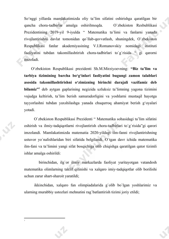 i va talablariga mos rivojlantirishni, xususan oliy pedagogik ta’lim paradigmasini zamonaviy pedagogik va axborot texnologiyalarini oʻzlashtirishga, pedagogika oliy ta’lim muassasalarida kasbiy tayyorgarligi yuqori boʻlgan pedagog kadrlarni tayyorlashga yoʻnaltirishni taqozo etadi. ta’limni isloh qilish, yangi mazmundagi va zamon talabiga javob beradigan oʻquv adabiyotlar, qoʻllanmalarni yaratish va ilgʻor pedagogik texnologiyalarni joriy etishni taqozo etadi. ta’lim tizimidagi kamchiliklar, shu jumladan, matematika fanida ham oʻqitish uslubiyotini chetlab oʻtmaydi. har bitta fanga alohida e’tibor berish, har bir mavzuni o`qitishda ma’suliyatli bo`lish o`qituvchining eng oliy maqsadi hisoblanadi. bizga ma’lumki matematika fani juda qiziqarli va shu bilan birga murakkab fan bo`lib ham hisoblanadi. ma’lumki differensial tenglamada nima uchun kerak, nima maqsadlarda foydalaniladi, uning yechimlari qanday topiladi, kabi masalalar qaraladi. ushbu fikrlar tanlangan mavzuning qanchalik darajada dolzarb ekanligini koʻrsatadi. kurs ishining obyekti. oliy ta’lim muassasalarida differensial tenglamani oʻqitish jarayoni. kurs ishining predmeti. oliy ta’lim muassasalarida differensial va integral tengsizliklarga doir nazariy va amaliy bilimlarni oʻrgatish usullari va vositalari. …
