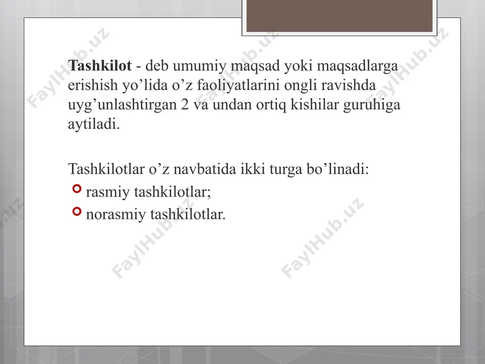 ususiyatlar emas, u insonning turmush sharoitlariga bogʻliq holda tarkib topib, oʻzgarib boradi, takom illashadi. feʼl-atvorning shakllanishida bir necha turli ruhiy taʼsirlar mavjud boʻlib, ularning ichida odat muhim ahamiyat kasb etadi. feʼl-atvor umumbashariy sifatlar bilan cheklanib qolmasdan, milliy va etnopsixologik xususiyatlarga ham ega. myers-briggs type indicator myers-briggs type indicator myers-briggs type indicator introvertslar (i-tip) ular ochiq bo'lishi mumkin, lekin ular o'zlari yolg’iz yaxshiroq ishlashadi. bunday odamlar so'zga emas, balki fikrga ustunlik berishadi, shuning uchun biror narsa aytishdan oldin ular doimo o'ylashadi. ekstrovertlardan (e-tip) farqli o'laroq, ular bilan suhbatlashish suhbatdoshlik bilan chegaralanadi. boshqa odamlar bilan ishlash ular uchun baxtdir. ular muammolarni yolg'iz yopiq eshiklar ortida emas, balki kelishuv topishga imkon beradigan muhokamalar orqali hal qilishadi. oddiy so'zlar bilan aytganda, ei shkalasi ongning umumiy yo'nalishi haqida aytadi: i (introvert) - ichkariga, o'ziga qarab yo'nalish. e (ekstrovert) - tashqi narsalarga yo'naltirish; myers-briggs type indicator s (sezgilar yo'li) + atrofda haqiqatda nima bo'layotganini tushunish uchun, …