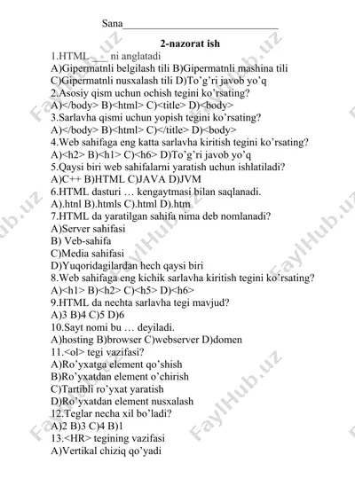 html nazorat testi — DOC