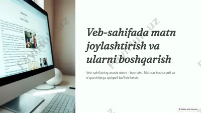 veb-sahifada matn joylashtirish va ularni boshqarish — PPTX