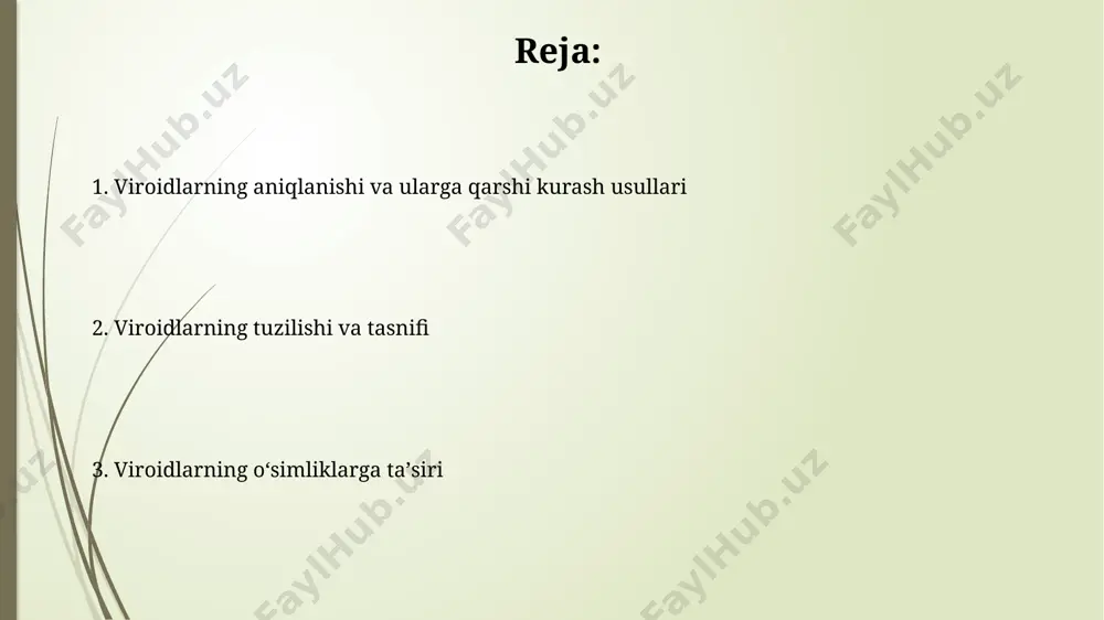 'lib, bu esa ularning boshqa patogenlar, xususan viruslar bilan o'zaro ta'sirini murakkablashtiradi va o'simliklarning immun tizimiga ta'sirini o'zgartiradi o'simliklarda 10 dan ortiq viroid turlari mavjud bo'lib, ularning ba'zilari, masalan, potato spindle tuber viroid (pstvd), qo'ziqorin va bakteriyalar bilan birgalikda infektsiyalarni kuchaytirishi mumkin, bu esa dunyoning turli mintaqalarida, jumladan, janubiy amerikada hosilga katta zarar yetkazishi mumkin. o'simliklarga ta'siri o'simliklarda viroidlarning 10 dan ortiq turlari aniqlangan bo'lib, ularning 30% dan ortig'i pomidor va kartoshka plantatsiyalarida, ayniqsa, janubiy amerikada keng tarqalgan. ba'zi viroidlar, masalan, pstvd (potato spindle tuber viroid), o'simliklarning o'sishini sekinlashtiradi va 20% gacha meva hosilini pasaytirib, dunyo bo'ylab qishloq xo'jaligiga jiddiy zarar yetkazadi. viroidlarning molekulyar biologiyasi potato spindle tuber viroid (pstvd) kabi ba'zi viroidlar shimoliy amerikada keng tarqalgan va ularning replikatsiyasi oʻsimliklarning rnk polimerazasi ii orqali amalga oshiriladi. viroidlarda oʻziga xos ikkilamchi tuzilmalar, masalan, oʻsimliklarning xost hujayralarida replikatsiya jarayonlarida ishtirok etadigan, qoʻshimcha uzunligi 50 nukleotidli “qo'shimcha” qismlar mavjud. viroidlarning genetik xususiyatlari …